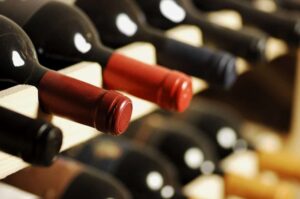 Wine bottles stored in a shelf