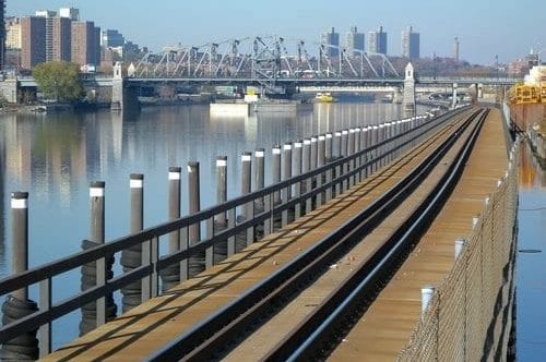 View from railroad tracks of Madison Avenue Bridge, Bronx New York, USA